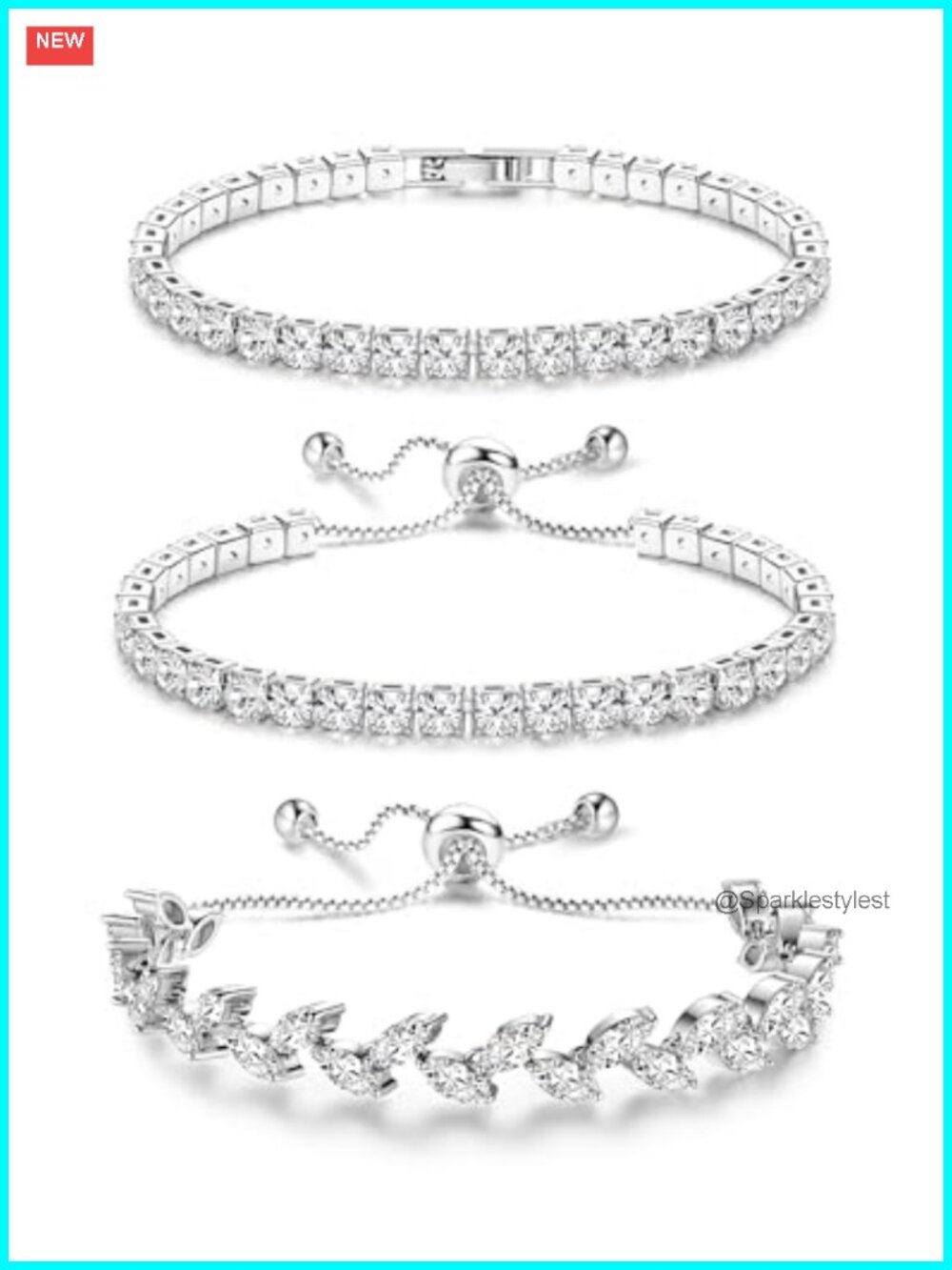 3Pc Tennis Bracelet Set with 18K White Gold Plating and Cubic Zirconia